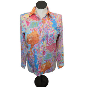 Chaps paisley colorful blouse with a 70's vintage vibe Size L